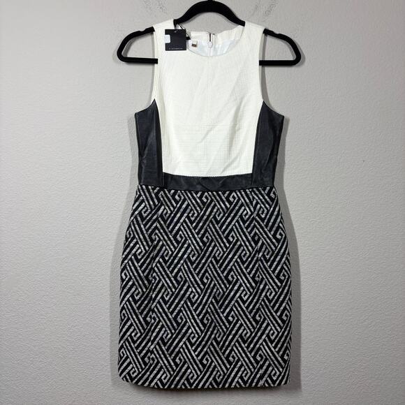 4. Collective 4 Chelsea Tweed Sheath Dress Ivory Black Geometric Sleeveless - Picture 1 of 9